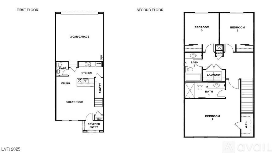 A floor plan of a two-story house with labeled rooms.