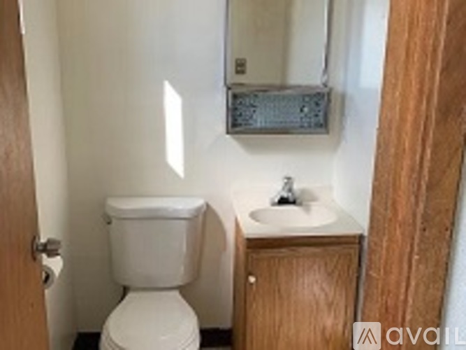 A white toilet sits next to a sink in a small bathroom.