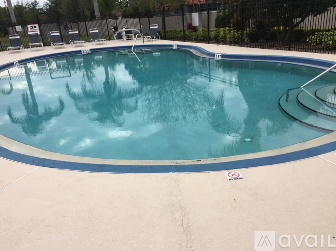 A round swimming pool with a blue border and a white line around the edge.