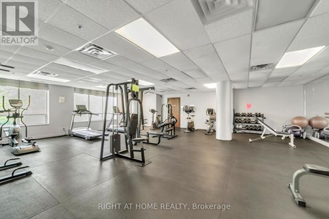 A gym with a variety of equipment is available at this Brokerage realty.