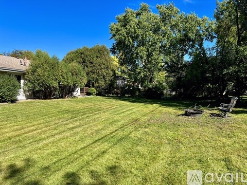 A backyard with a lawn and trees.