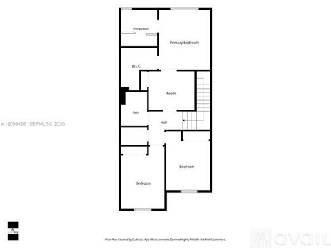 A floor plan of an apartment with a primary bedroom, a bath, a W.I.C., and a room labeled "Room".