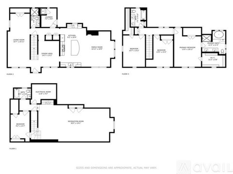 Floor plan of a house with two bedrooms and two bathrooms.