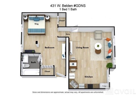 A floor plan of a one bedroom apartment with a bathroom and a living room.