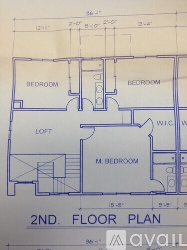 A blueprint of a 2nd floor plan with two bedrooms, a loft, and a mezzanine.