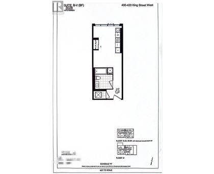 A floor plan for a suite in a building at 400-420 King Street West.