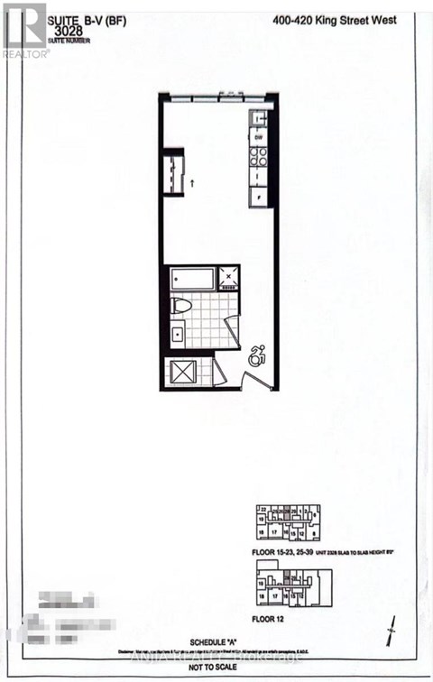 A floor plan for a suite in a building at 400-420 King Street West.