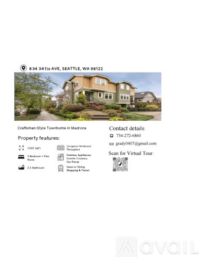A real estate listing for a craftsman-style townhome in Renton.