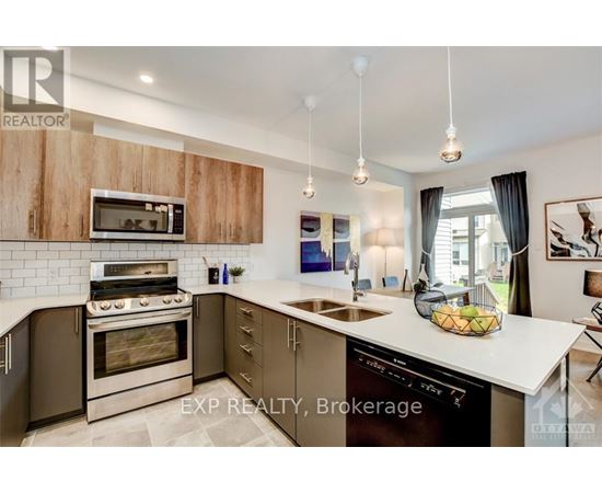 A kitchen with wooden cabinets and a white countertop.