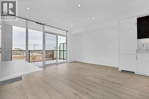 A realtor's office with a view of the city.