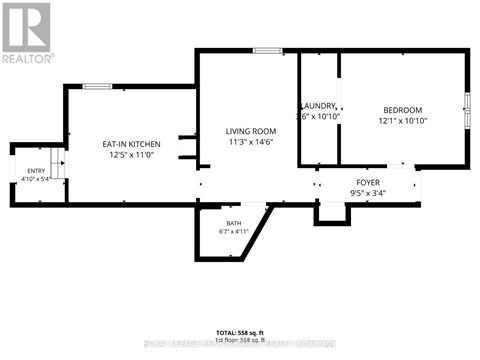 A floor plan of a house with a living room, bedroom, and bathroom.