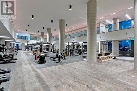 A gym with a variety of equipment is available for use.