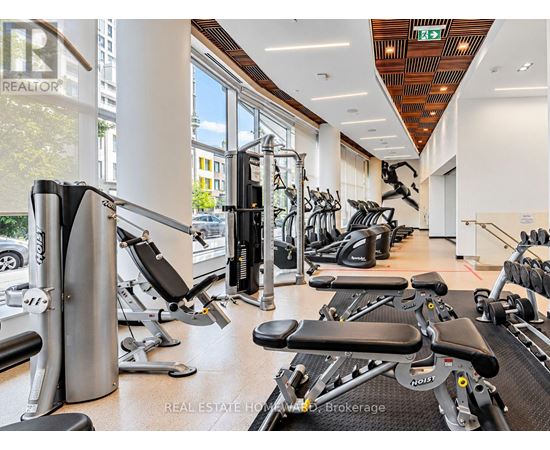 A gym with a variety of equipment including treadmills, stationary bikes, and weight machines.