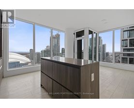 A modern office space with a view of the city skyline.