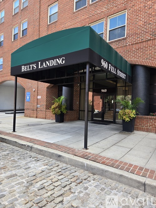 The entrance to a building named Belts Landing on Fell Street.