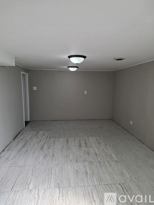 A room with a light on the ceiling and a wooden floor.