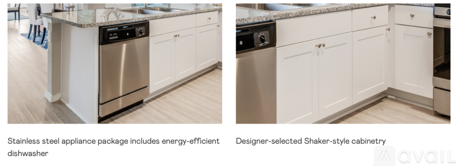 A kitchen with stainless steel appliances and Shaker-style cabinetry.