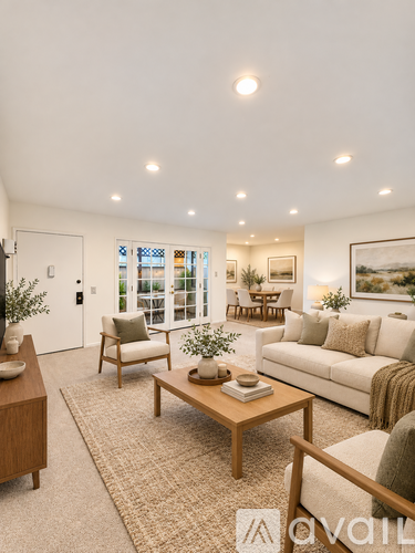A living room with a couch, chairs, and a coffee table.