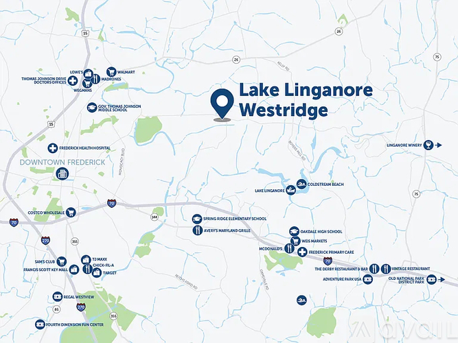 A map of Lake Linganore Westridge with various locations marked.