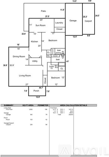 A floor plan of a house with a garage and a porch.