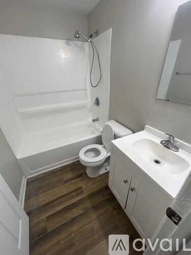 A bathroom with a toilet, sink, and wooden floor.