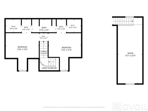 A floor plan shows a layout with multiple bathrooms, a hallway, and two bedrooms.