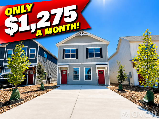 A promotional image for a housing complex advertises a monthly price of $1,275.