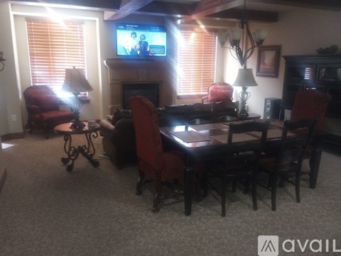 A living room with a television and a fireplace.