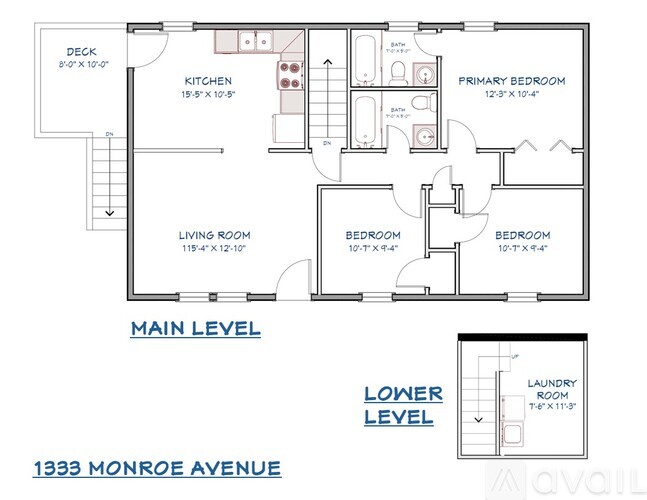 A floor plan of an apartment at 1333 Monroe Avenue.