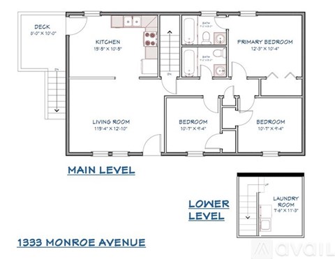 A floor plan of an apartment at 1333 Monroe Avenue.