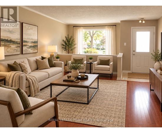 A well-lit living room with a large couch, a coffee table, and a view of the outdoors through the window.