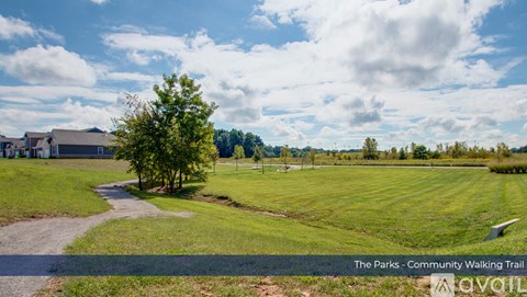 A community walking trail in a park with a tree and a path.