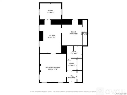 A floor plan for a home with a kitchen, two bathrooms, and a recreation room.