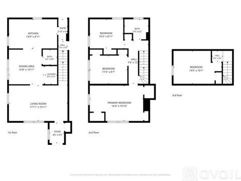 A floor plan for a two-story home with three bedrooms and a living room.