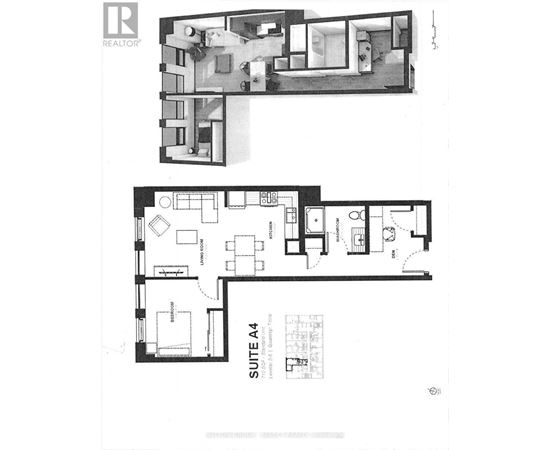 A black and white floor plan of a suite apartment.