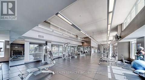 A gym with a variety of equipment is available for use.