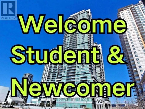 A realtor logo with the text "Welcome Student & Newcomer" in front of a cityscape.