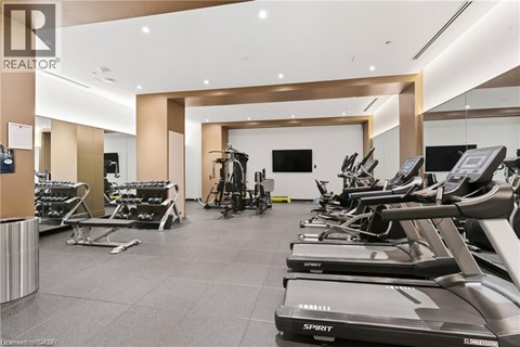 A gym with treadmills and exercise equipment.