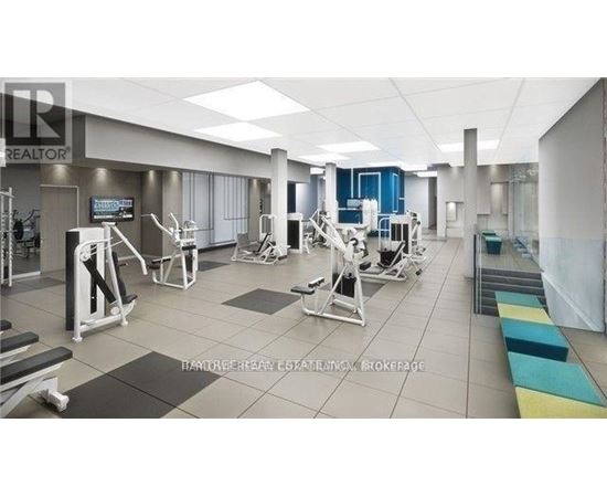 A gym with a variety of equipment including weights and cardio machines.