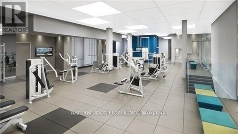 A gym with a variety of equipment including weights and cardio machines.