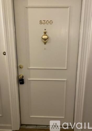 A white door with a brass handle and a lock.