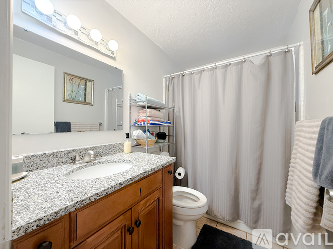 A bathroom with a marble countertop and a white toilet.