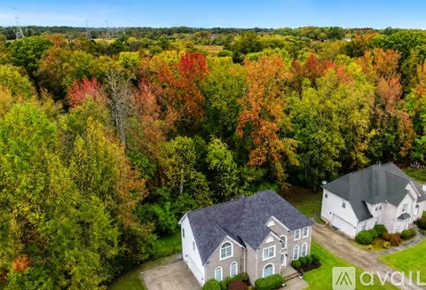 A house surrounded by trees in autumn.