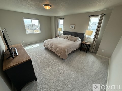 A bedroom with a large bed and a television on a wooden stand.