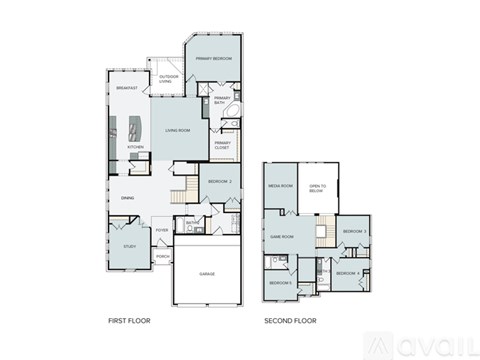 A floor plan of a two-story house with labeled rooms.