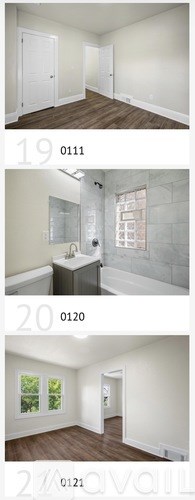 A series of images showing different rooms of a house, including a bathroom and a bedroom.