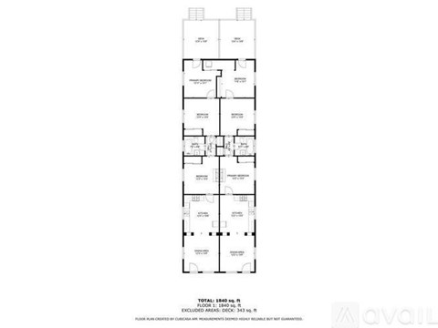 A floor plan of a building with a total area of 184 square meters.