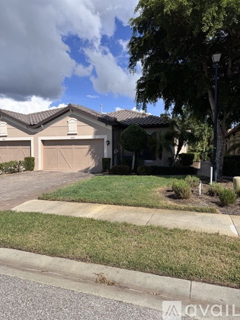 A house with a driveway and a tree in front of it.