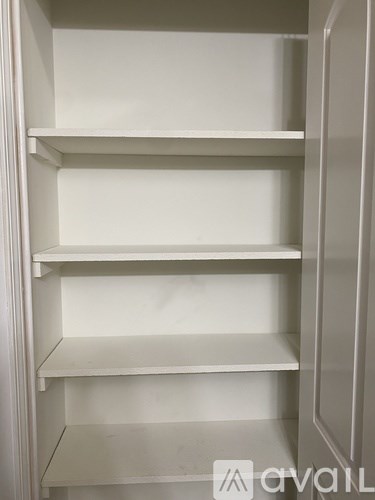 Empty white shelves in a cabinet.