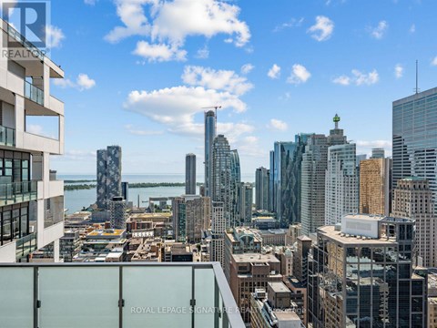 A cityscape with a clear sky and a building with the words "Royal LePage Signature" on it.